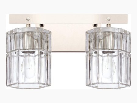 14 W Sloane 2-Light Vanity Polished Nickel with Clear Grooved Glass For Sale