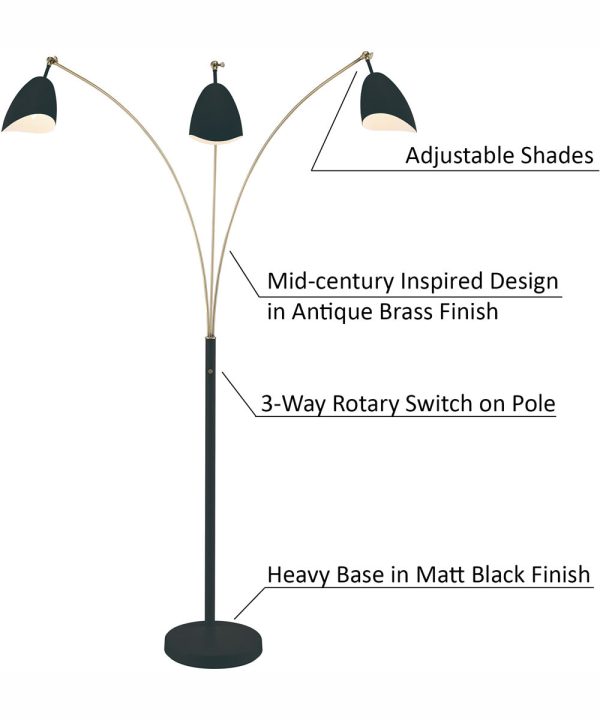 Tanko 1-Light 3-Light Arch Lamp Antique Brass Black Online Sale