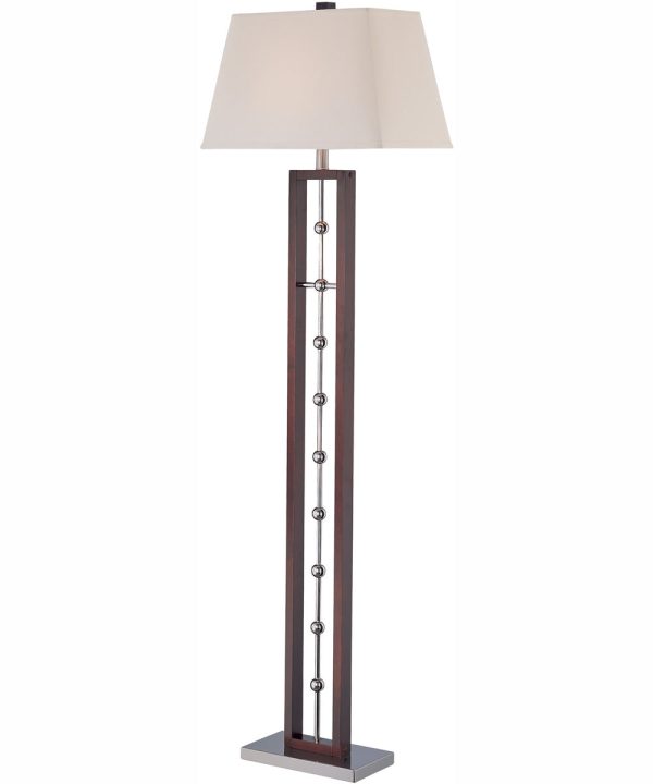 Pharell 1-Light Floor Lamp Chrome Dark Walnut White Fabric Shade Fashion