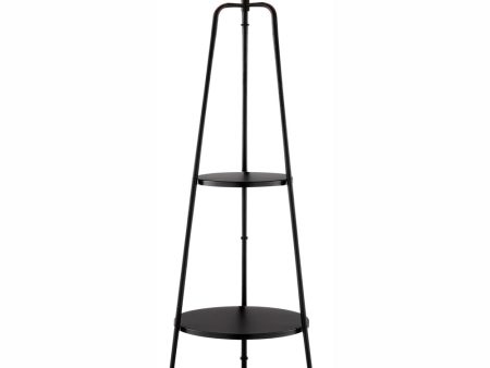 Patterson 1-Light Floor Lamp With Shelves Black Grey Fabric Shade For Sale