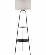 Patterson 1-Light Floor Lamp With Shelves Black Grey Fabric Shade For Sale