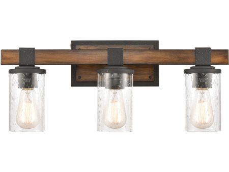 Annenberg 3-Light Vanity-Light Ballard Wood Distressed Black Seedy Glass Discount