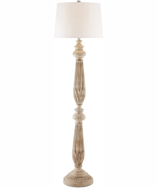 Garo 1-Light Floor Lamp Brushed Wood Finished White Linen For Discount