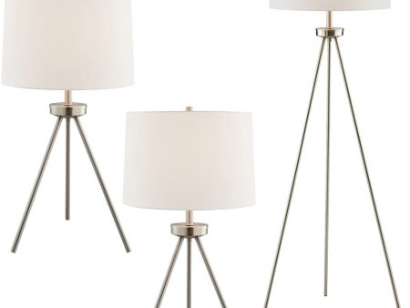 Tullio 1-Light 3Pcs Floor & Table Lamp Set Brushed Nickel White Shade Discount