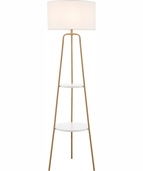 Patterson 1-Light Floor Lamp With Shelves Gold White Fabric Shade Online Sale