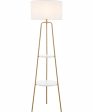 Patterson 1-Light Floor Lamp With Shelves Gold White Fabric Shade Online Sale