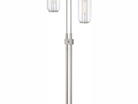 Hagen 2-Light 2-Light Floor Lamp Brushed Nickel Clear Glass Shade For Discount