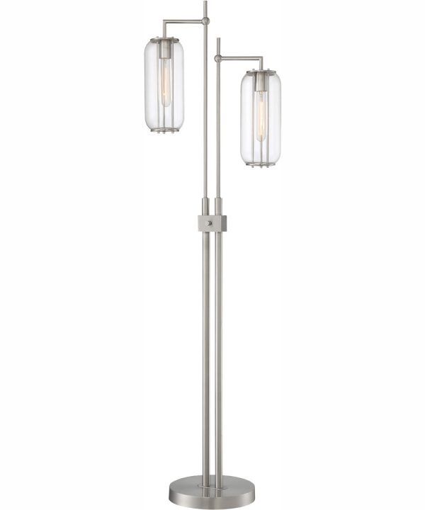 Hagen 2-Light 2-Light Floor Lamp Brushed Nickel Clear Glass Shade For Discount