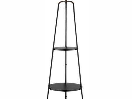 Patterson 1-Light Floor Lamp With Shelves Black White Fabric Shade Cheap