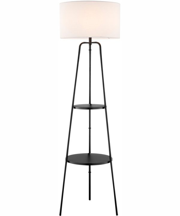 Patterson 1-Light Floor Lamp With Shelves Black White Fabric Shade Cheap