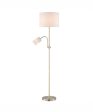 Tayvon 1-Light Floor Reading Combo Lamp Antique Brass White Fabric Shade For Cheap