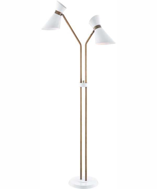 Jared 2-Light 2-Light Floor Lamp Ab Finished White Metal Shade Online now