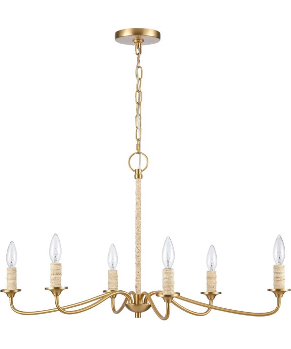 Abaca 32   Wide 6-Light Chandelier - Brushed Gold Online Sale