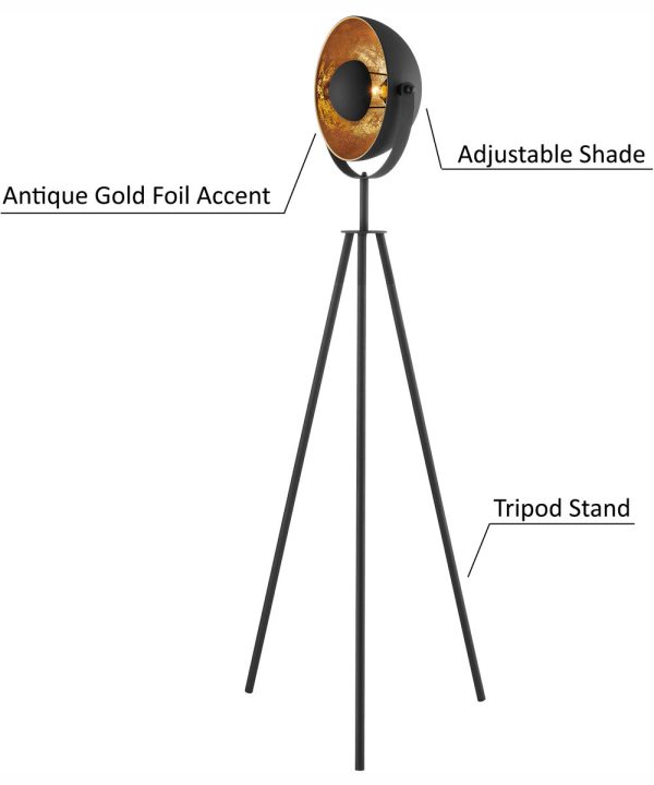 Gothard 1-Light Metal Floor Lamp Black Aged Gold For Discount