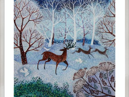 Deer and Doves by Lisa Graa Jensen Wood Framed Wall Art Print (25  W x 25  H), Svelte Silver Frame Cheap