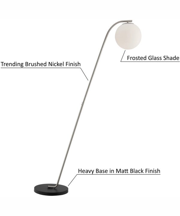 Roden 1-Light Floor Lamp Brushed Nickel Frost Glass Shade Online Hot Sale