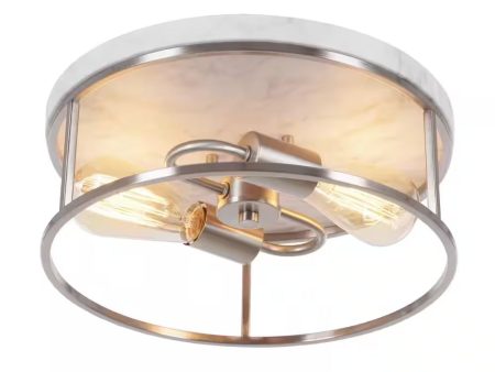 Alsy 13 W 2-Light Brushed Nickel with White Marbled Base Flush Mount Light Fixture Online Hot Sale