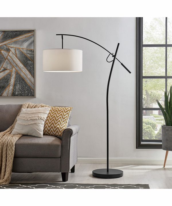 Pollux 1-Light Floor Lamp Dark Bronze Linen Fabric Shade Fashion