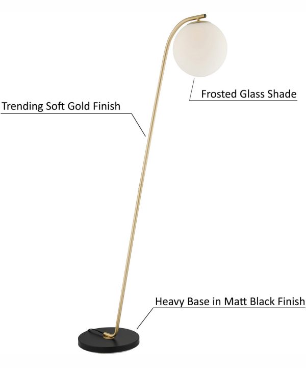 Roden 1-Light Floor Lamp Gold Frost Glass Shade For Discount