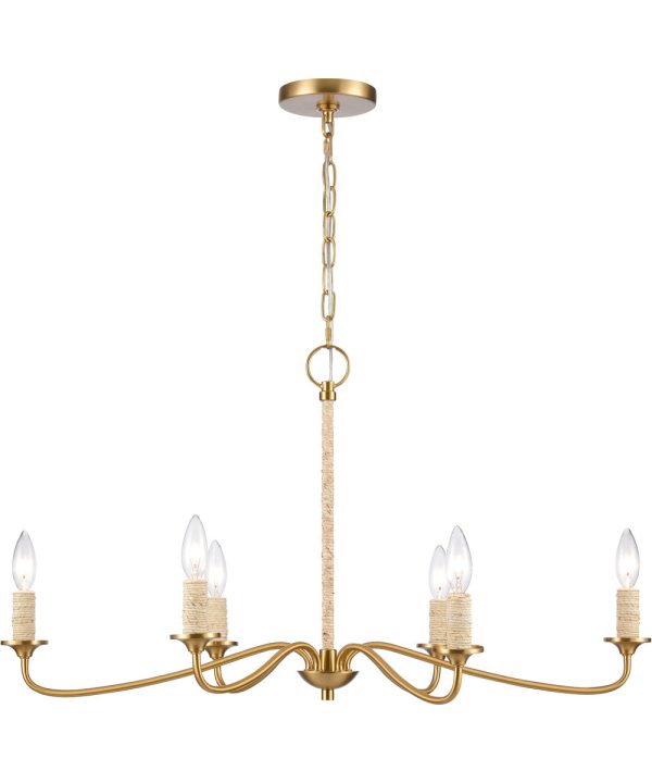 Abaca 32   Wide 6-Light Chandelier - Brushed Gold Online Sale