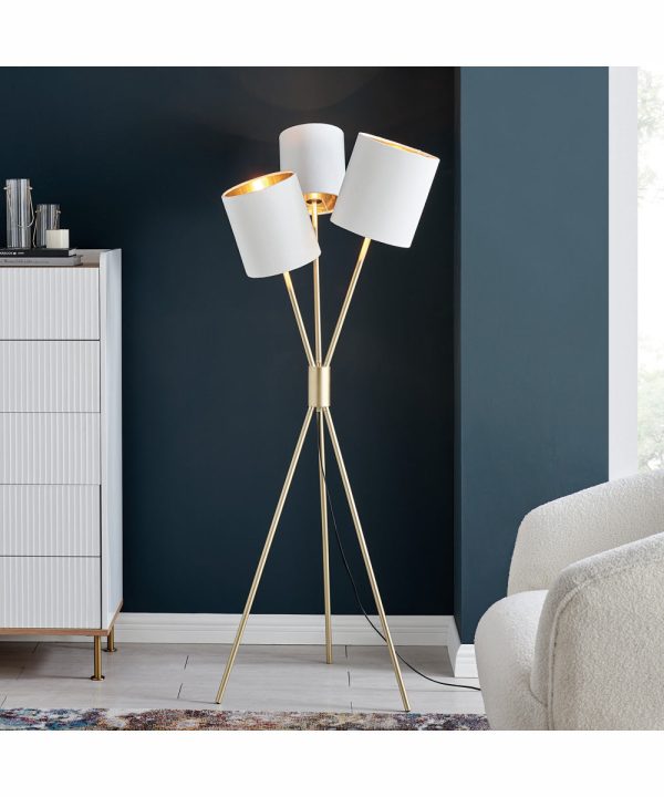 Crisanta 3-Light 3-Light Floor Lamp Gold White Velvet Shade Sale