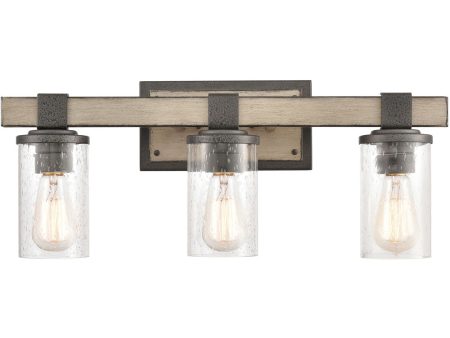 Annenberg 3-Light Vanity-Light Anvil Iron Distressed Antique Graywood Seedy Glass Hot on Sale