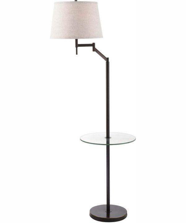 Eveleen 1-Light Floor Lamp With Table D.Brz Light Beige Linen Shade Online