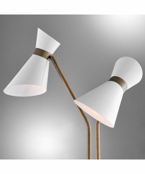 Jared 2-Light 2-Light Floor Lamp Ab Finished White Metal Shade Online now