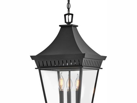 Chapel Hill 3-Light Large Hanging Lantern in Museum Black For Sale