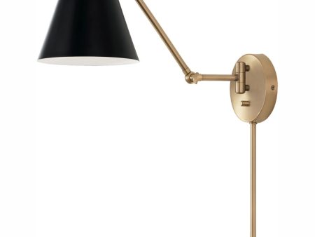 Bradley 1-Light Plug In Sconce Aged Brass and Black, 7 W Hot on Sale