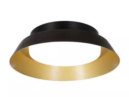 Cresswell 13 W 1-Light Matte Black LED Modern Flush Mount Light Fixture with Brushed Gold Interior Metal Shade Online Sale