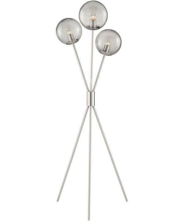 Lancy 3-Light 3-Light Floor Lamp Brushed Nickel Smoke Glass Online Sale