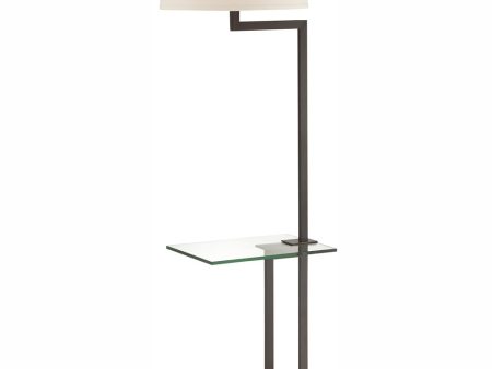 Rudko 1-Light Floor Lamp With Glass Table D.Bronze Linen Shade Hot on Sale