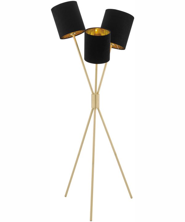 Crisanta 3-Light 3-Light Floor Lamp Gold Black Velvet Shade Online Hot Sale