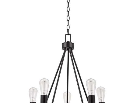 Catalina 24 W 5-Light Country Rustic Pentagon Tray Chandelier, Faux Wood Finish with Matte Black Accents For Cheap