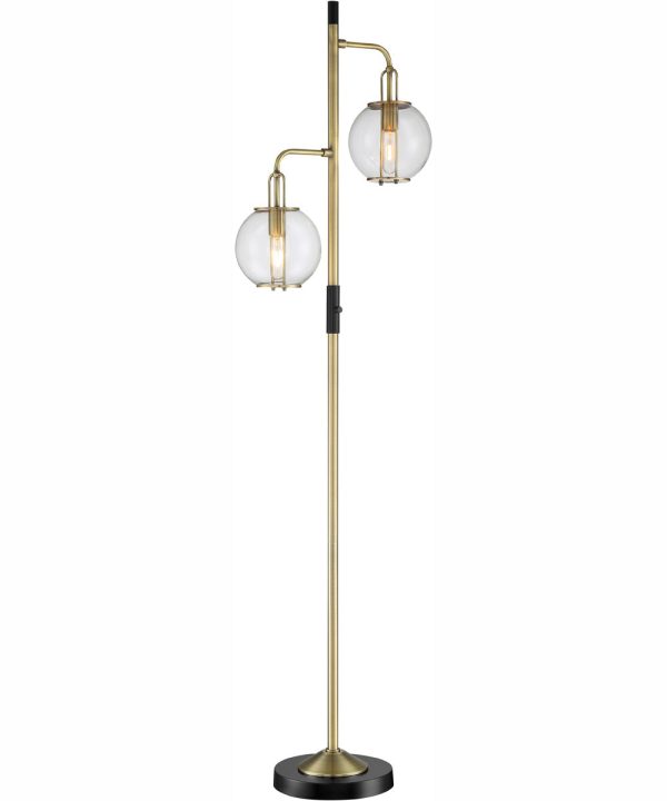 Kaira 2-Light 2-Light Floor Lamp Black Antique Brass Clear Glass For Discount