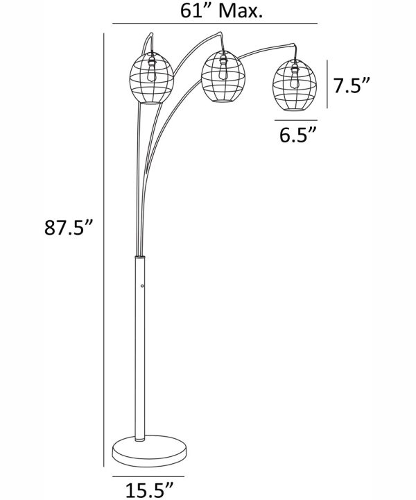 Kaden 3-Light 3-Light Arch Lamp Copper Brz Metal Shade For Cheap