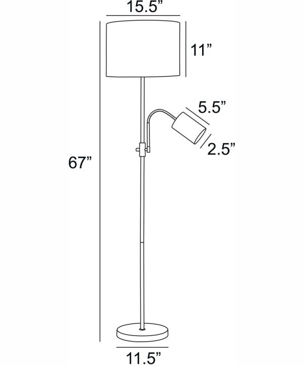 Tayvon 1-Light Floor Reading Combo Lamp Brushed Nickel White Fabric Shade For Discount