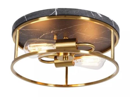 Alsy 13 W 2-Light Antique Brass with Black Marbled Base Flush Mount Light Fixture Online