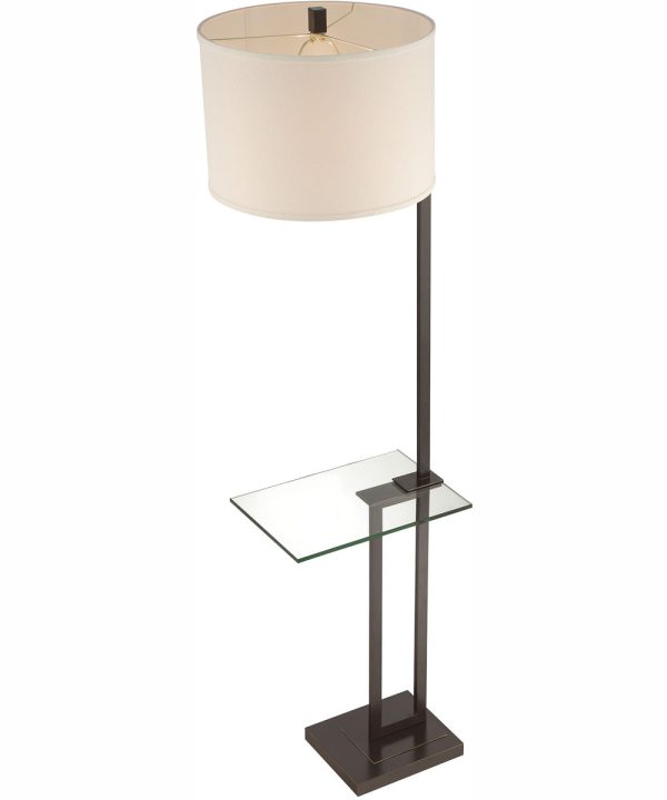 Rudko 1-Light Floor Lamp With Glass Table D.Bronze Linen Shade Hot on Sale