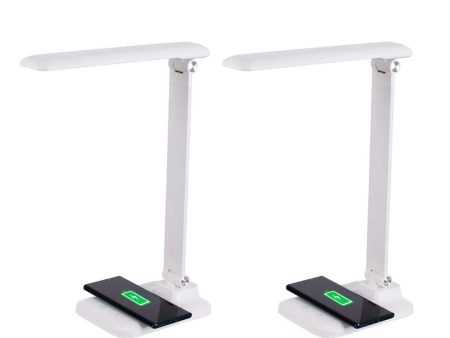 Brilli 15 H LED Desk Lamp (Set of 2) Matte White Finish with Qi Wireless Charging For Discount