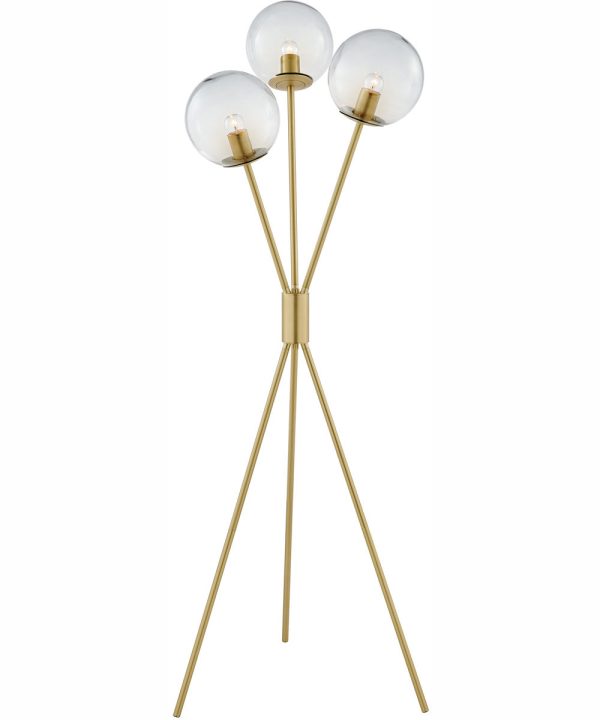 Lancy 3-Light 3-Light Floor Lamp Gold Smoke Glass Shade Cheap