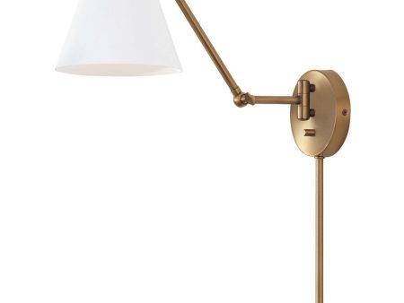 Bradley 1-Light Plug In Sconce Aged Brass and White, 7 W For Discount