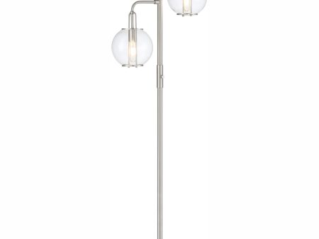 Kaira 2-Light 2-Light Floor Lamp Brushed Nickel Clear Glass Shade on Sale