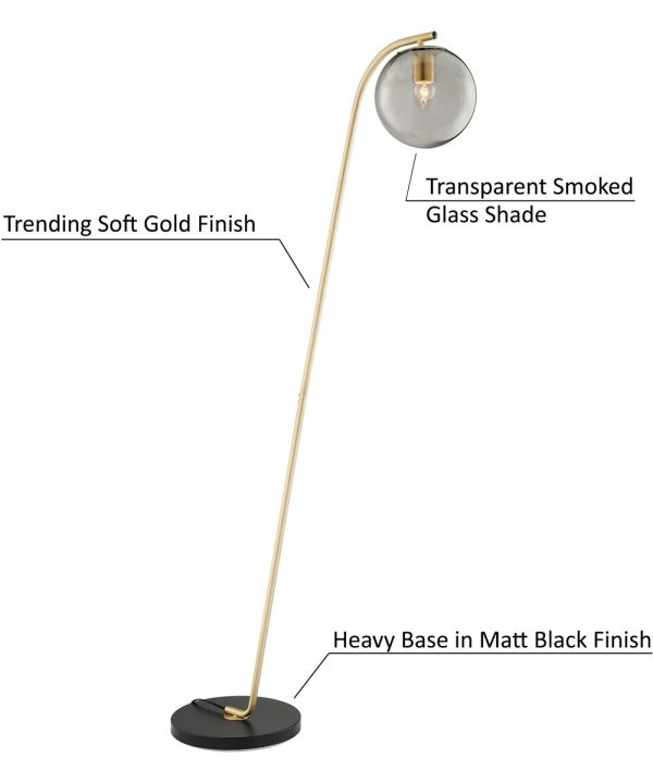 Roden 1-Light Floor Lamp Gold Smoke Glass Shade Online Sale