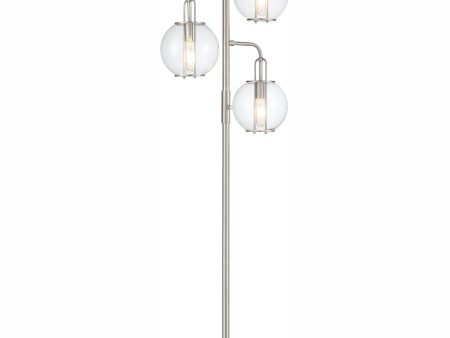 Kaira 3-Light 3-Light Floor Lamp Brushed Nickel Clear Glass Shade Discount