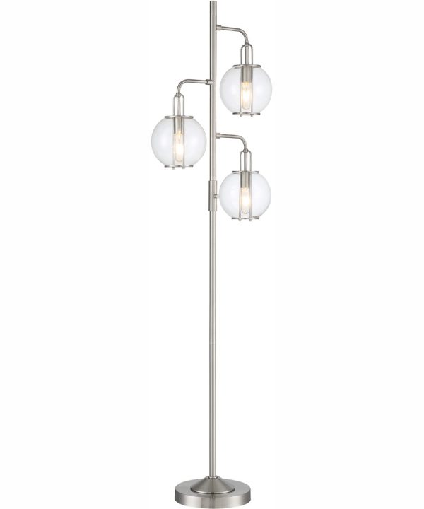 Kaira 3-Light 3-Light Floor Lamp Brushed Nickel Clear Glass Shade Discount