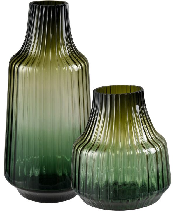 Velasco Ribbed Vase - Large Green Ombre Online now