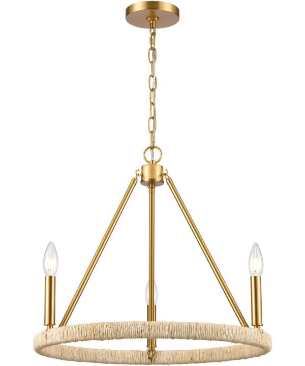 Abaca 20   Wide 3-Light Chandelier - Brushed Gold on Sale