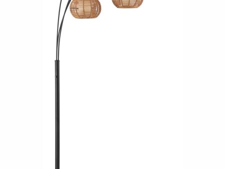 Paige 3-Light 3-Light Arc Lamp Black Outer Rattan&Inner Fabric Shade Online Sale